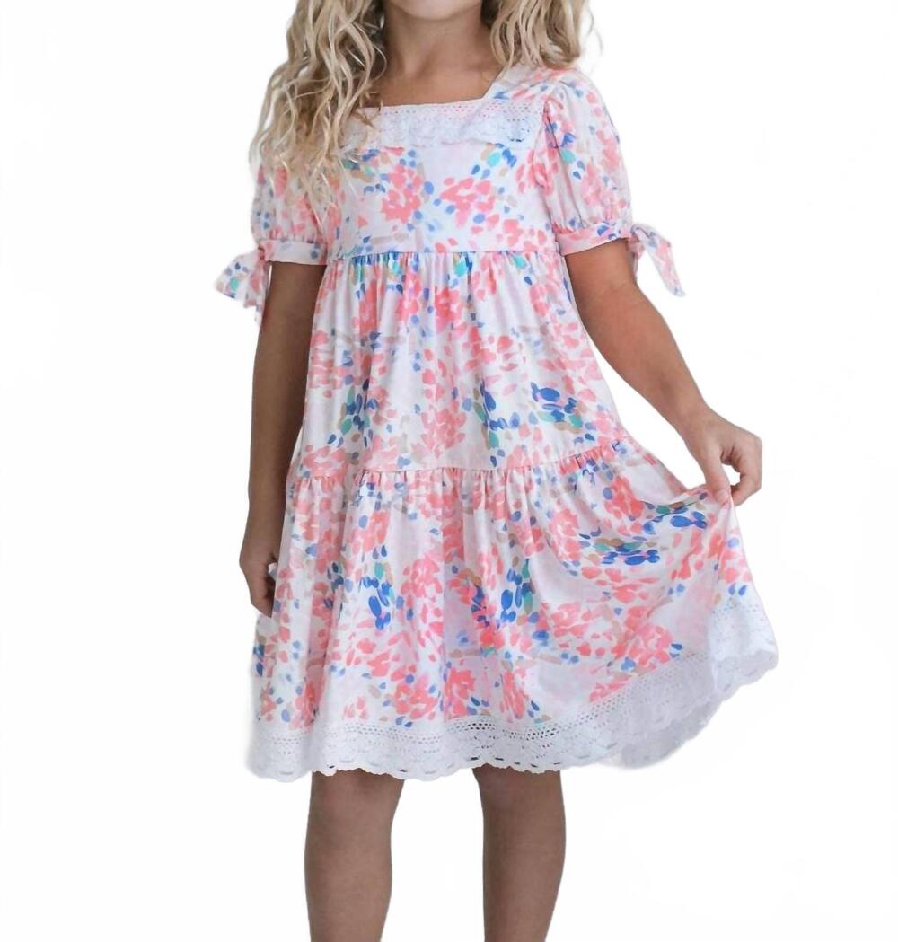 NEW OOPSIE DAISY kids lace tiered square neck spring summer dress in pink & blue